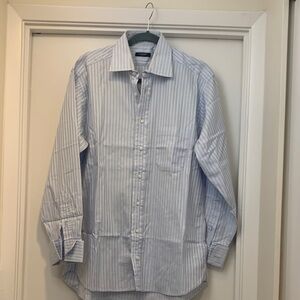 Burberry Men's Light Blue Stripe Dress Shirt - Classic Collared Button-Down